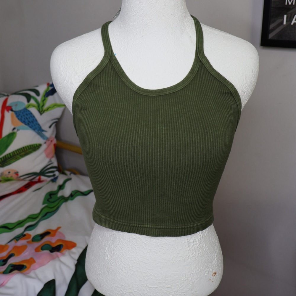 FP Movement by Free People Green Ribbed Crop Tank Top